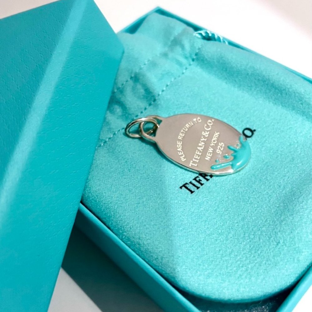 Return To Tiffany RTT Blue Splash Oval Tag Charm Pendant